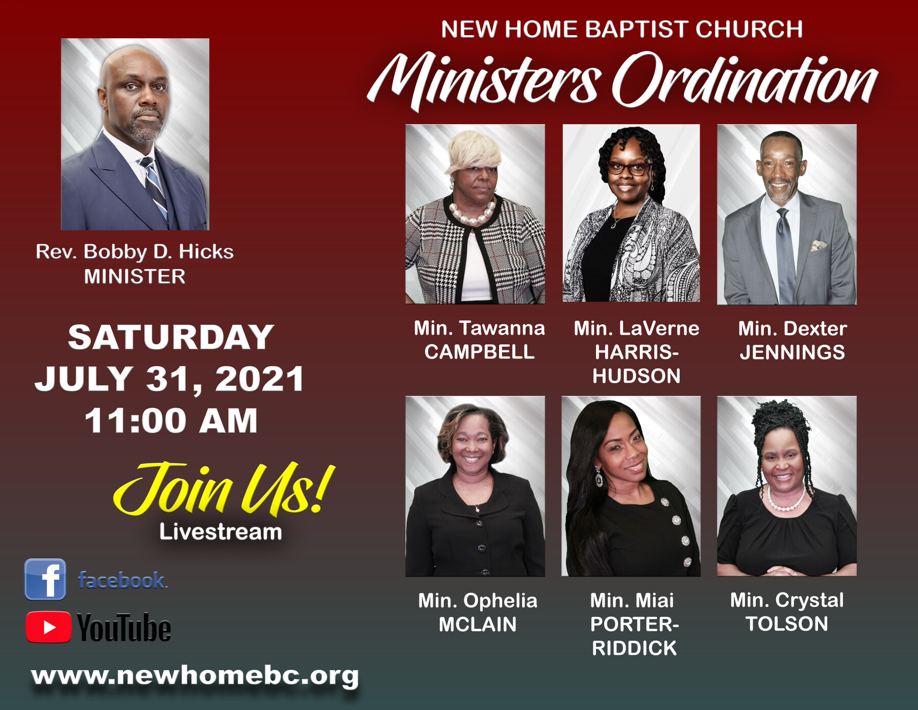 Ministers Ordination Service (11AM) New Home Baptist Church